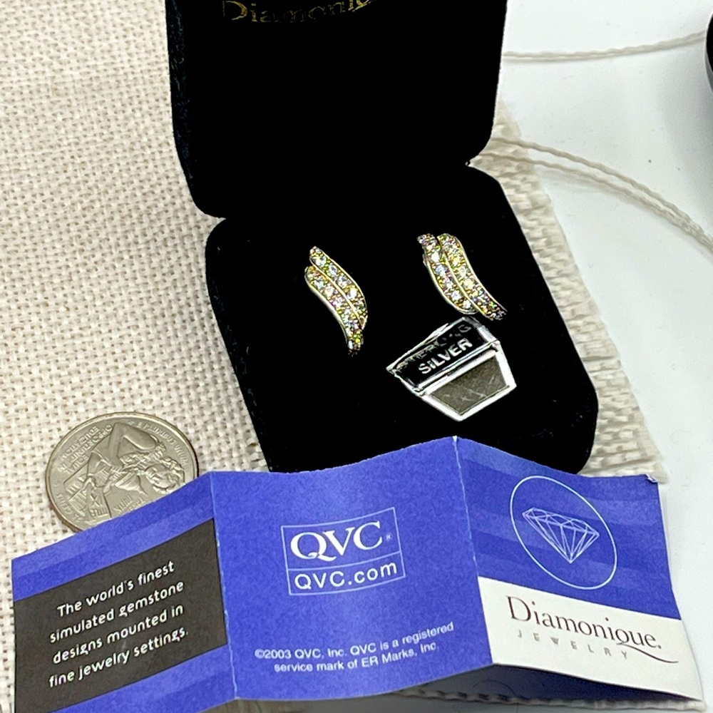 Vintage Diamonique Sterling Silver Wave Stud Earrings